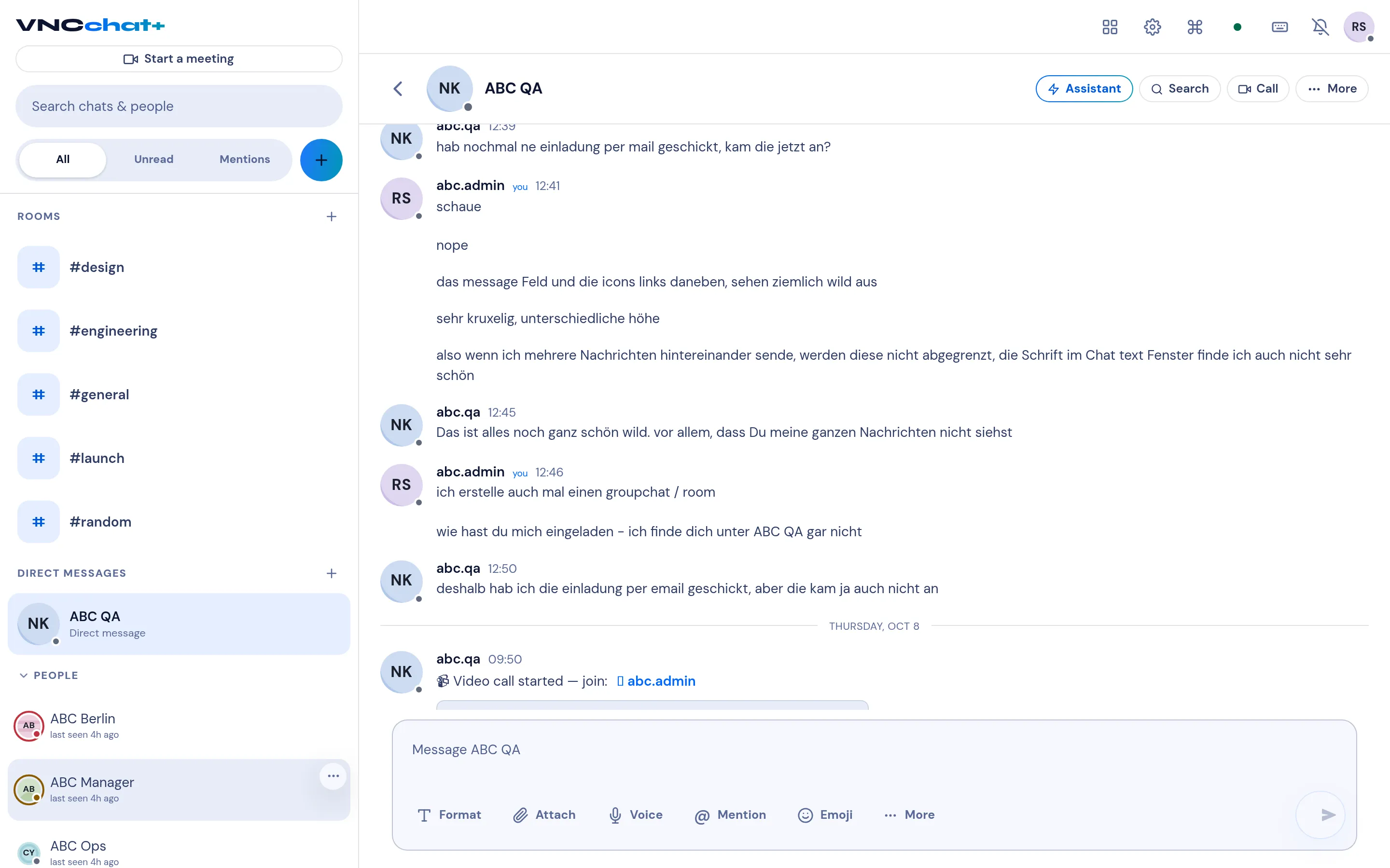 A direct message with the composer and a typed draft