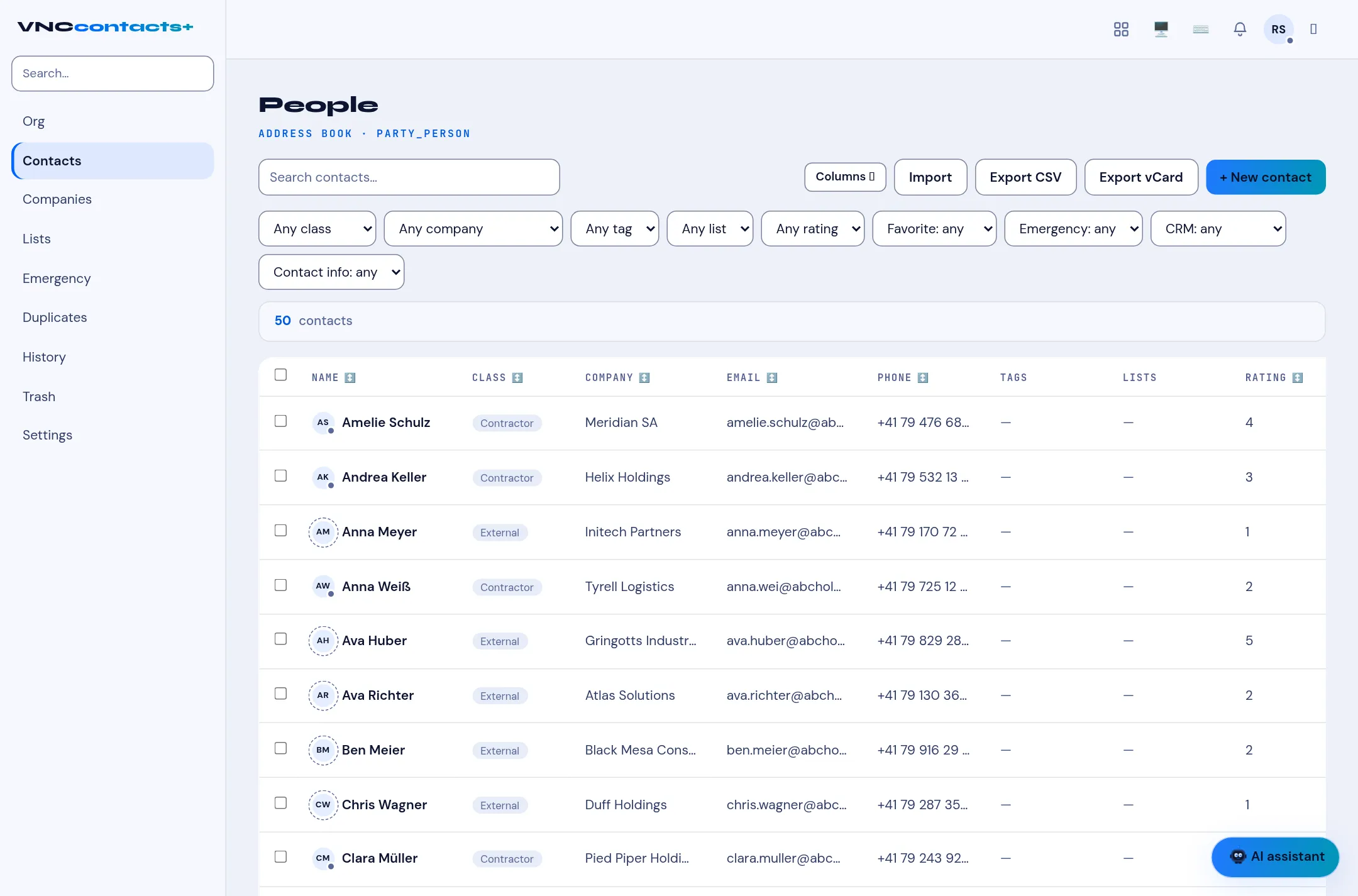 The VNCcontacts home page