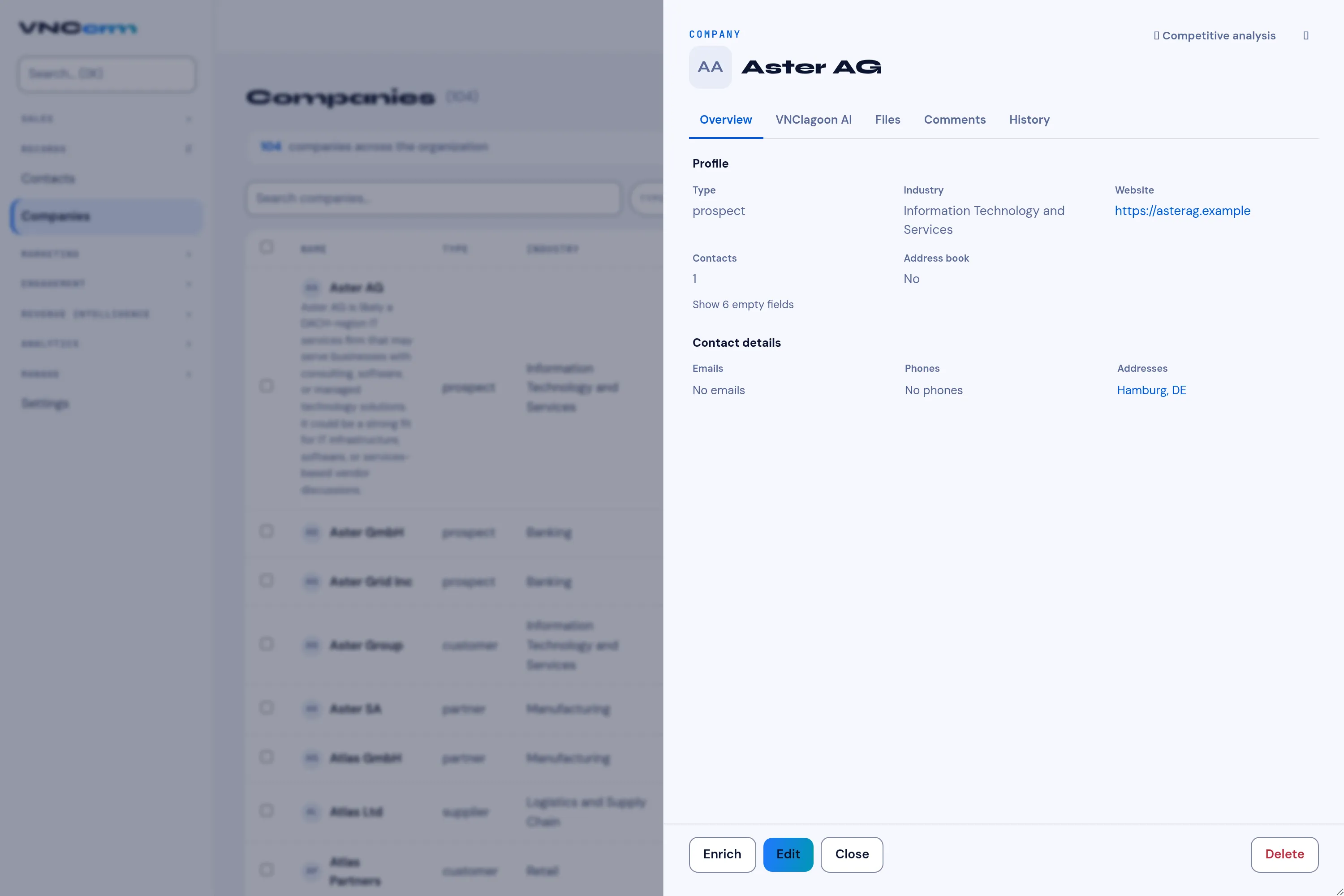 The company drawer with the Competitive analysis action