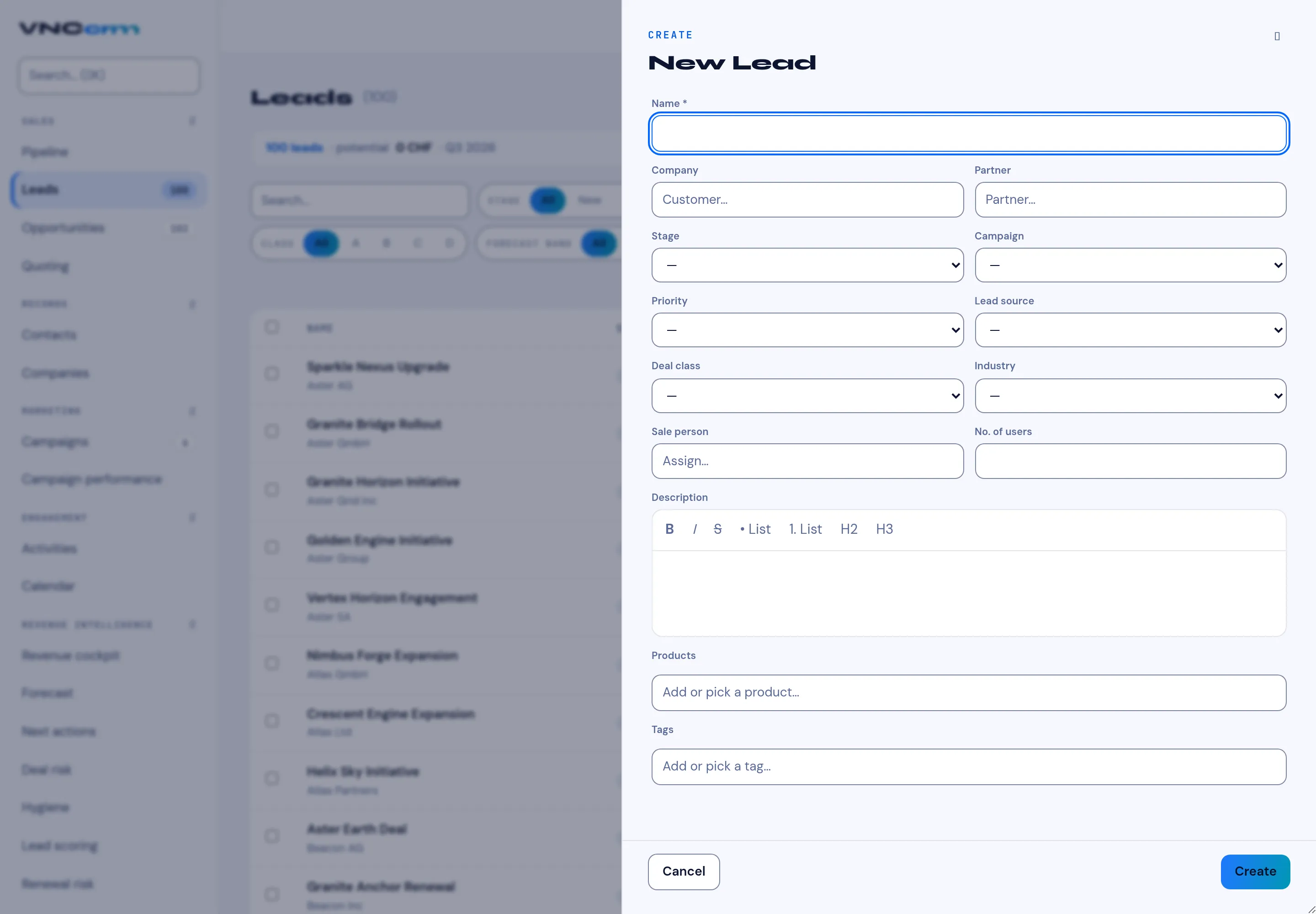 The New Lead form