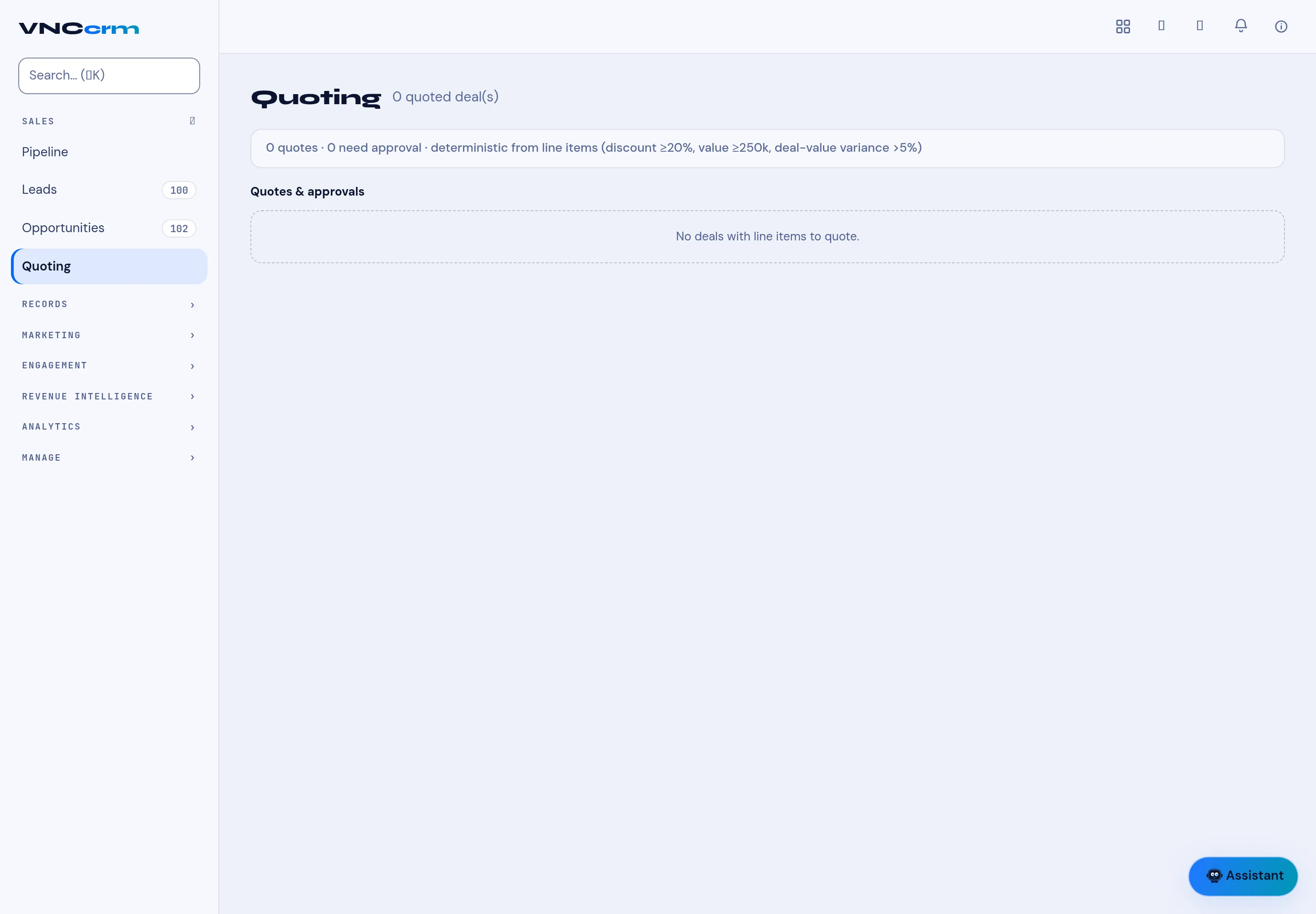 The Quoting page with a quoted deal, its variance and its approval count