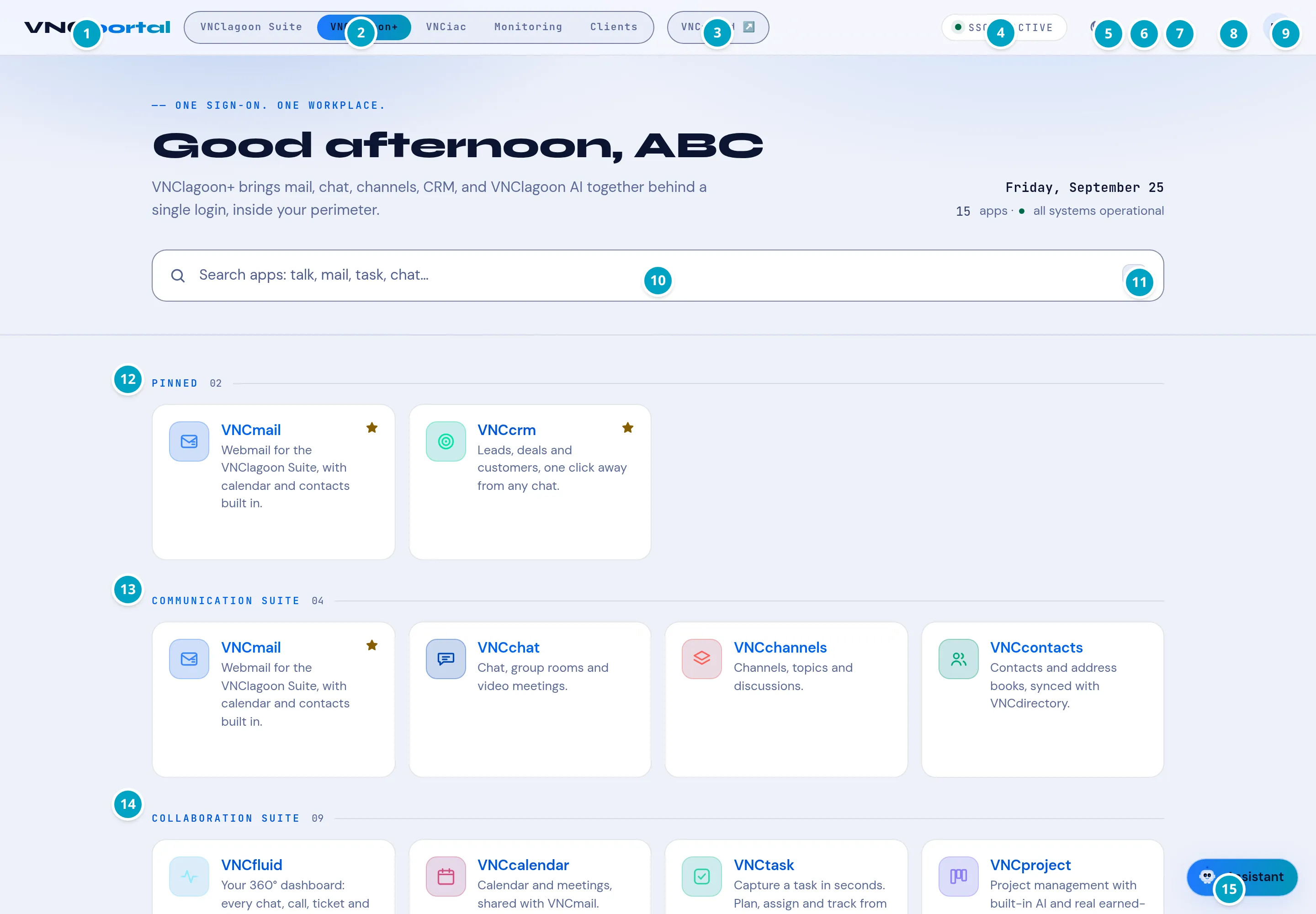 The portal home page with numbered controls