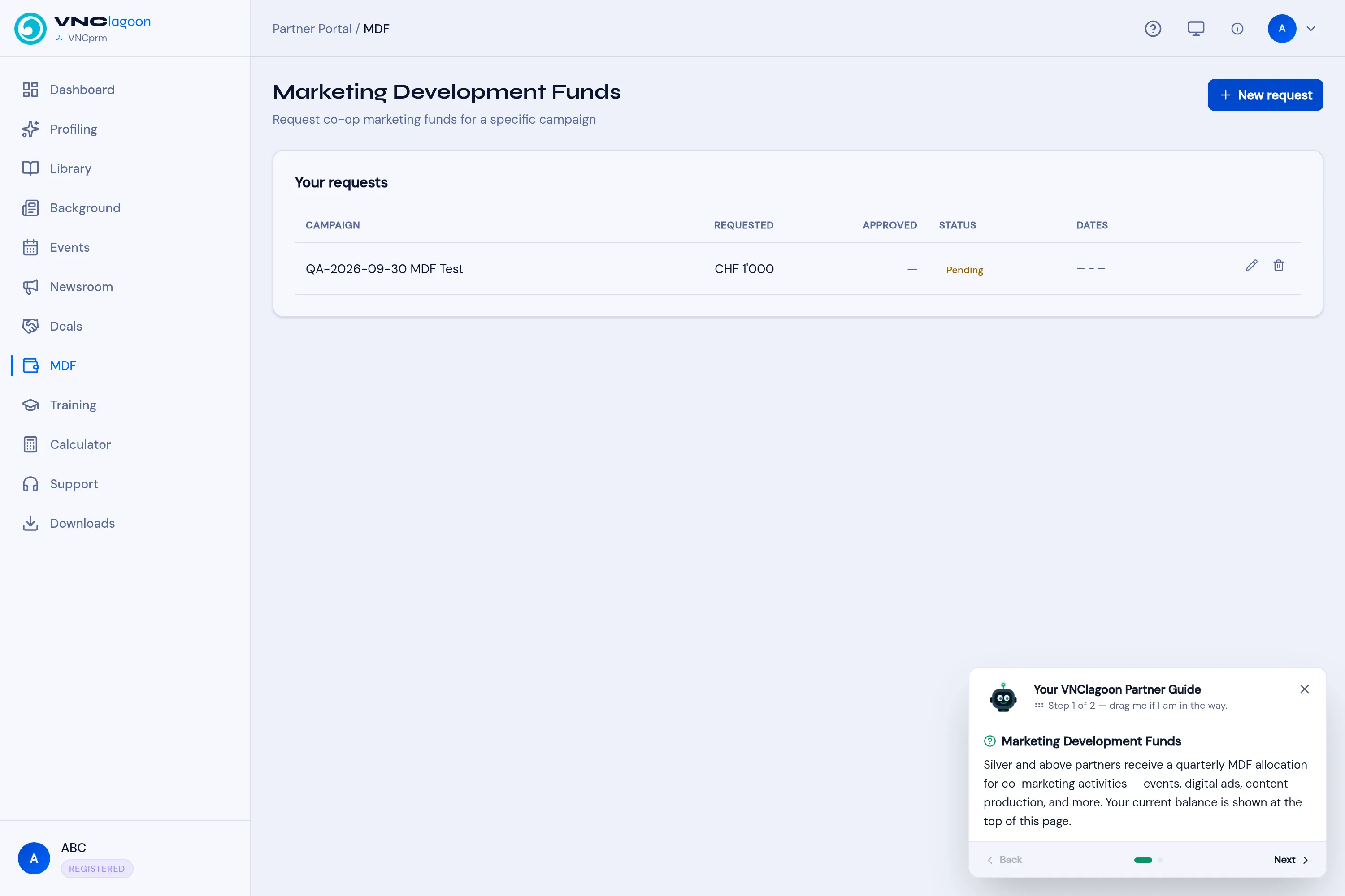 The MDF page with the quarterly allocation and your requests