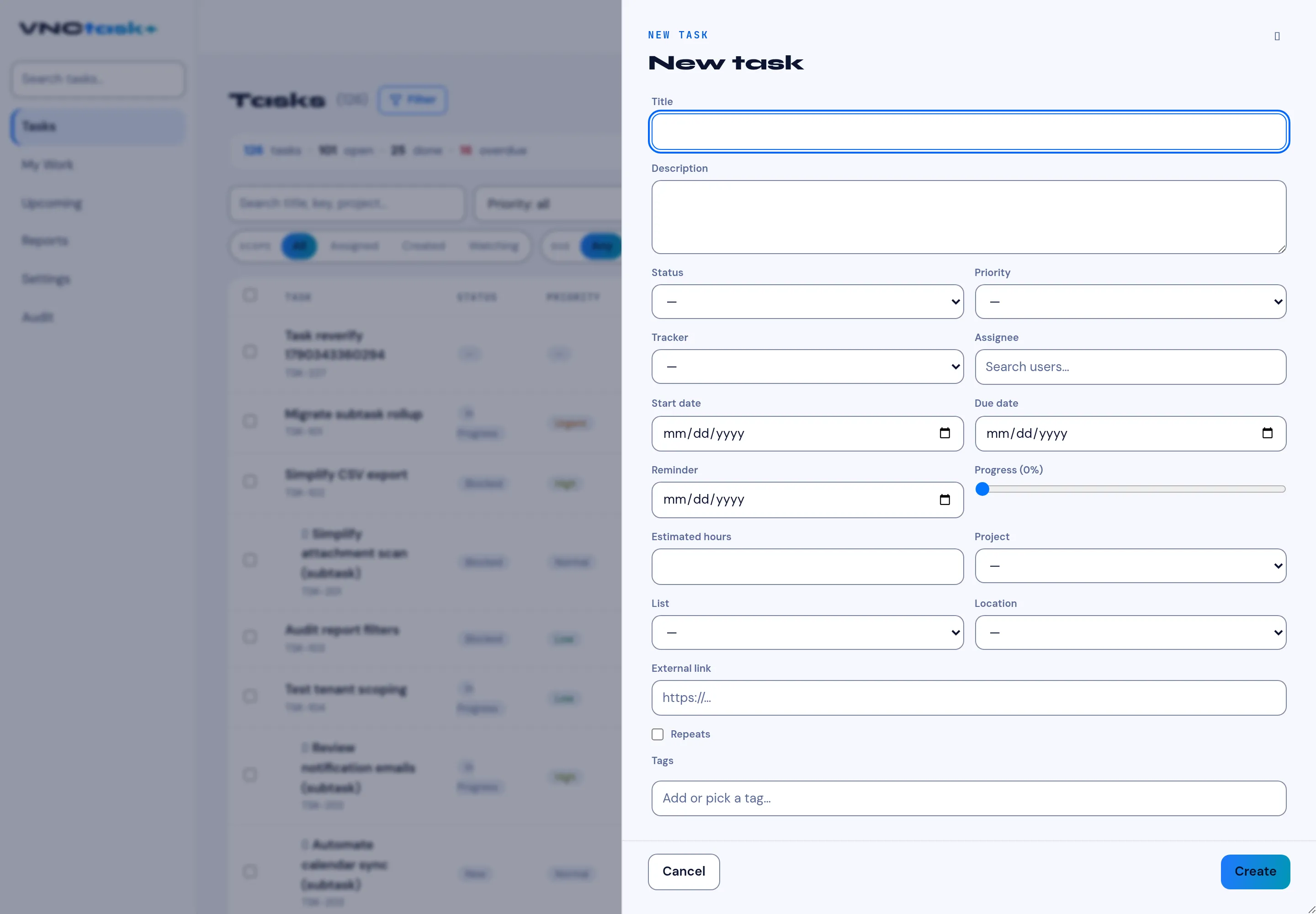 Creating a task in VNCtask